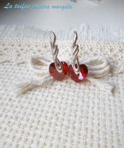 Sterling silver earrings with heart-shaped Red Magma Swarovski Crystals