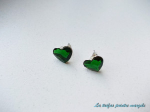 Sterling-silver earrings with Swarovski Crystals heart Dark Moss Green