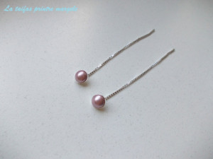 Sterling silver large chain type earrings with dusty pink Swarovski pearls