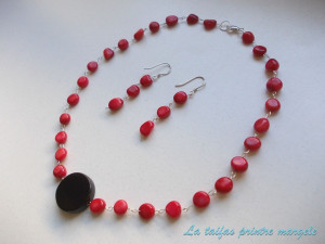 Sterling silver necklace and earrings set with coral and agate