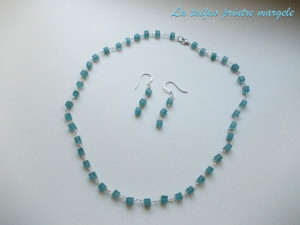 Sterling silver necklace and earrings with small angelite cubes