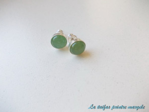 Cercei din argint cu şurub cu aventurin verde 8 mm