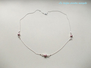 Colier din argint cu 3 perle Swarovski dusty rose