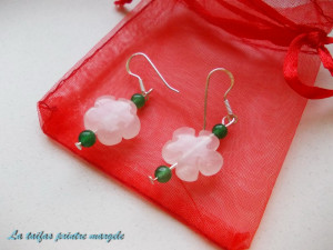 Green-white jade flower earrings