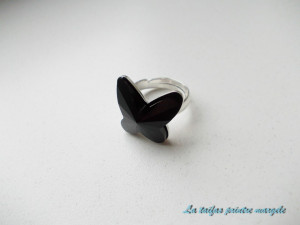 Inel reglabil argint cu Cristale Swarovski Fluture Jet 18 mm