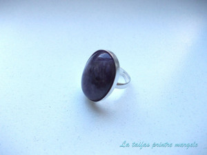 Inel reglabil din argint oval cu ametist 25 mm