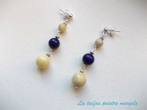 Long earrings with sunstone and lapis lazuli