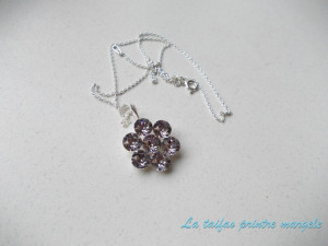 Pandantiv din argint floare cu 7 Cristale Swarovski chaton Smoky Mauve