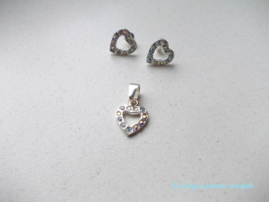 Set cercei cu şurub şi pandantiv inimă din argint cu Cristale Swarovski chaton Auroră Boreală