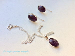 Set cercei şi pandantiv din argint cu ametist oval 14 mm