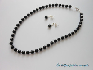 Small faceted onyx necklace and earrings set with sterling silver accessories