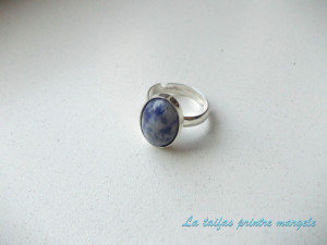 Sterling silver adjustable oval sodalite ring 14 mm - Img 3