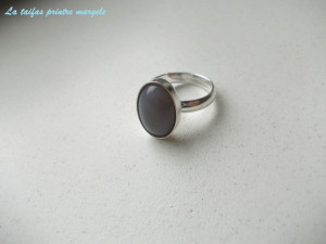 Sterling silver adjustable ring with oval grey agate 14 mm