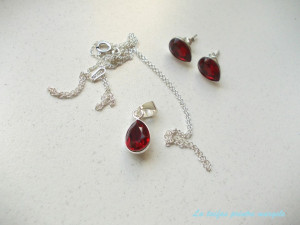 Sterling silver earrings and pendant set with Swarovski Fancy Drop Siam