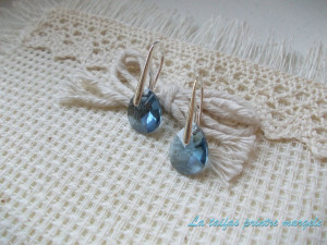Sterling silver earrings with teardrop Denim Blue Swarovski Crystals