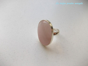 Sterling silver large oval ring with rose quartz 25 mm