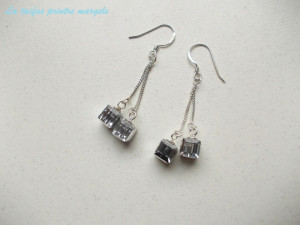 Sterling silver long earrings with Swarovski cubes Comet Argent
