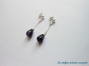 Sterling silver long earrings with teardrop amethyst