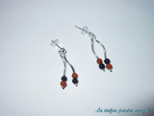 Blue & brown goldstone sterling silver earrings