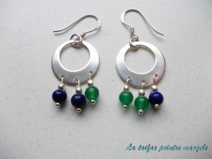 Cercei chandelier din argint cu lapis lazuli şi jad verde