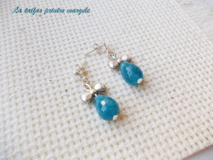 Earrings with faceted teardrop angelite and bow