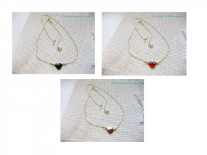 Gold-plated sterling silver chain with different colours of heart-shaped Swarovski