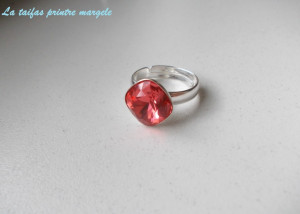 Inel reglabil din argint cu Cristal Swarovski Fancy Square Padparadscha