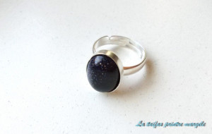 Inel reglabil din argint oval cu blue goldstone 14 mm