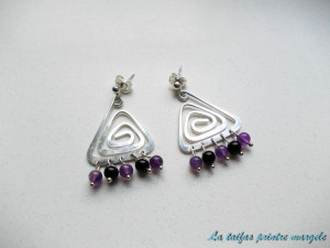 Pyramid chandelier earrings with amethyst and onix