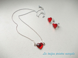 Set cercei şi pandantiv din argint cu Cristale Swarovski inimă roşie Light Siam