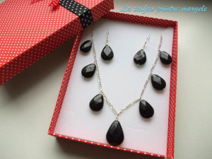 Set colier şi cercei din lacrimi faţetate de onix