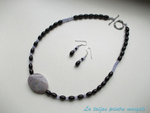 Set colier şi cercei din onix şi agat lila