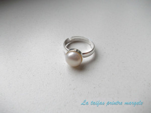 Sterling silver adjustable ring with cultured pearl 8 mm - Img 2