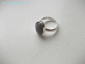 Sterling silver adjustable ring with oval grey agate 14 mm - Img 2