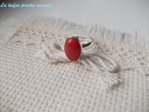 Sterling silver adjustable ring with oval red jade 14 mm