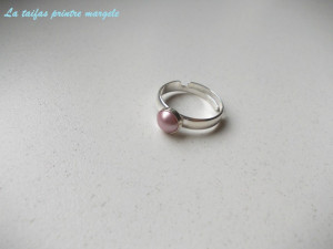 Sterling silver adjustable ring with Powder Rose Swarovski pearl