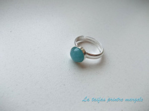 Sterling silver adjustable ring with round angelite 8 mm