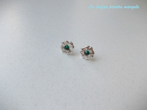 Sterling silver clover earrings with green Swarovski rhinestone Emerald