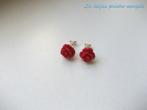 Sterling silver coral red rose earrings