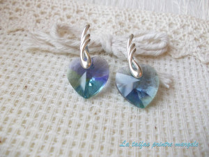 Sterling silver earrings with heart-shaped Provence Lavender-Chrysolite Swarovski