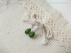 Sterling silver earrings with zirconia and teardrop faceted green agates