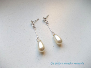 Sterling silver long earrings with cream teardrop Swarovski pearls