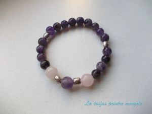 Amethyst and pink quartz elastic bracelet