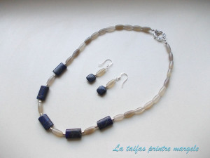 Grey agate and lapis lazuli necklace - Img 2