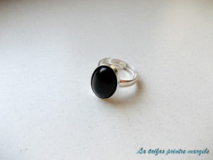Inel reglabil din argint oval cu onix 14 mm