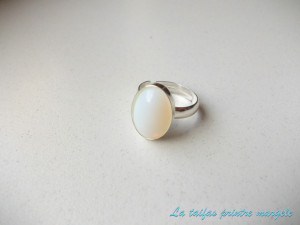 Sterling silver adjustable ring with oval opalite 14 mm
