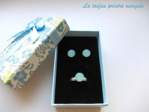 Sterling silver earrings and adjustable ring with Swarovski Crystals Blue Opal
