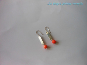 Sterling silver earrings rectangle with rose coral - Img 2
