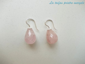 Sterling silver earrings with faceted teardrop rose quartz