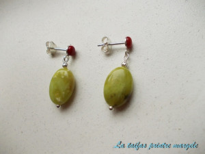 Sterling silver earrings with peridote and coral